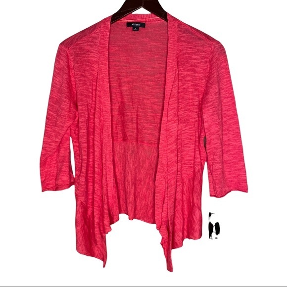ALFANI OPEN FRONT LINEN BLEND CARDIGAN FLAMENCO PINK NWT S M - Picture 2 of 12